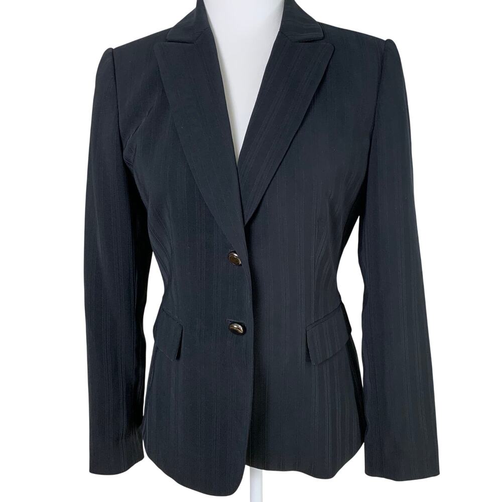 Tahari ASL Size 4 Women's Blazer Jacket Black Striped Formal Career
